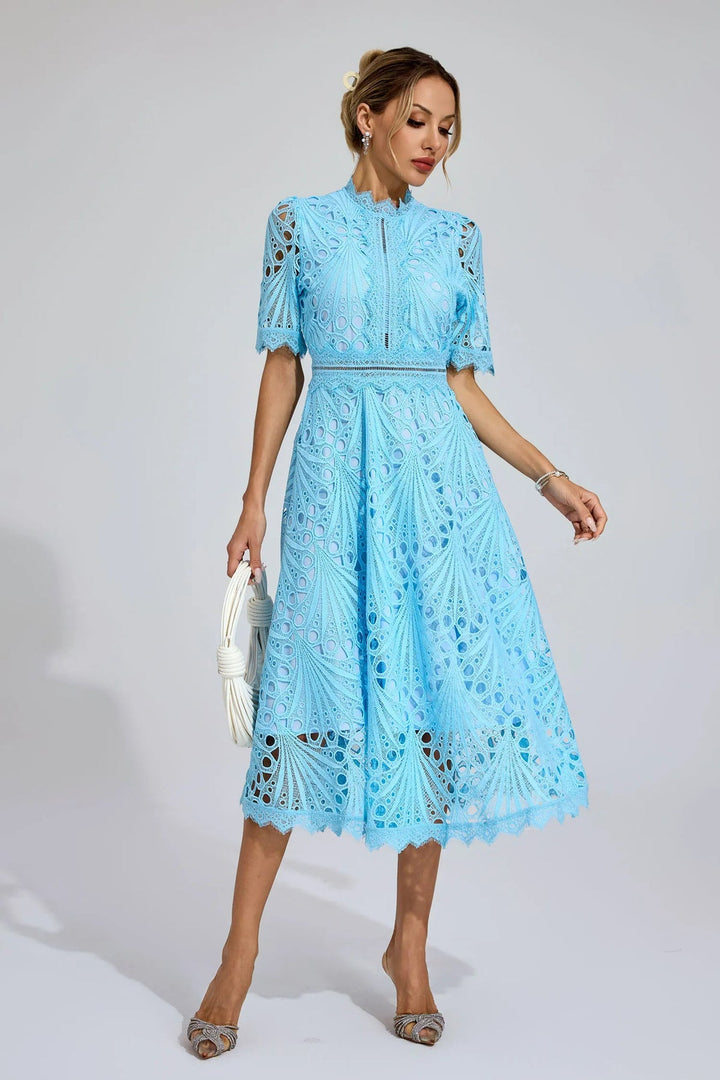 Vorelle - Casual Flower Embroidery Short Sleeve Dress