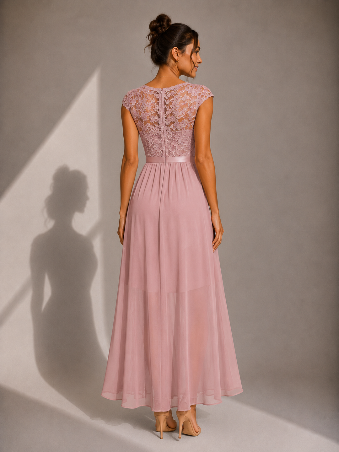 Yoanna - Stylish Lace-Up Maxi Dress With Ruffles