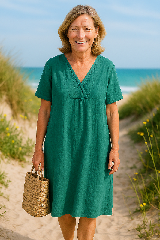 Letizia - Cotton And Linen Short Sleeve Dress