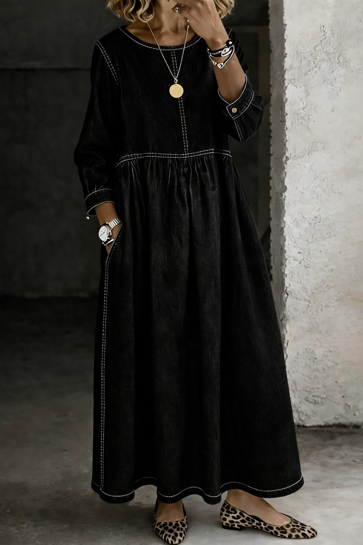 Stelzer - Round Neck Denim Maxi Dress