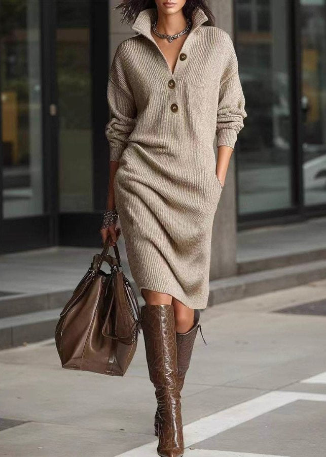 Perona - Elegant Knitted Dress With Button