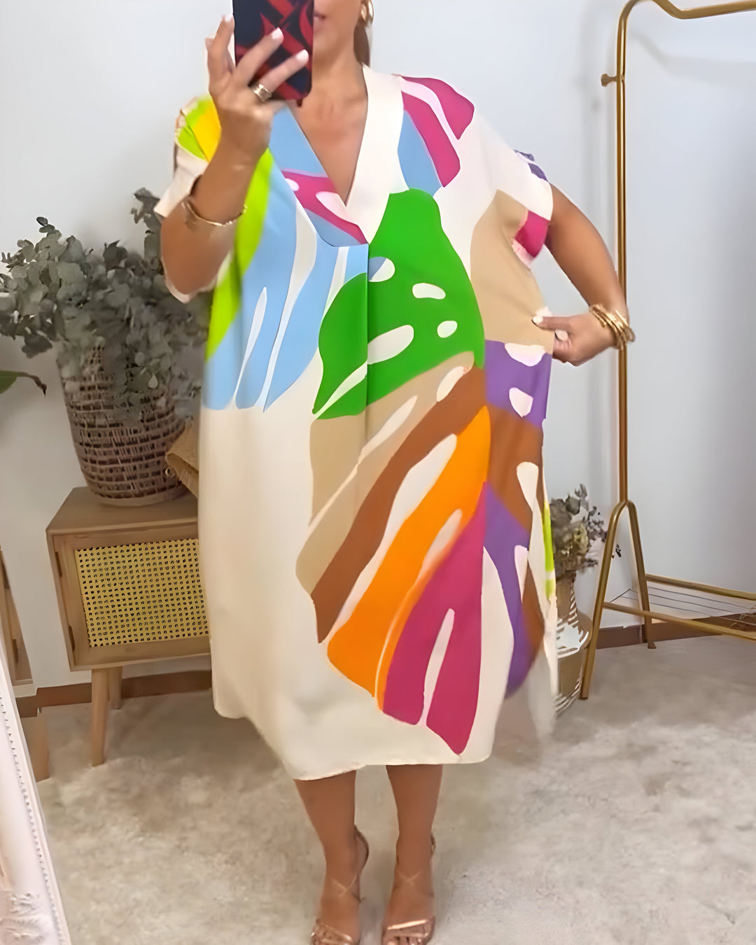 Ailsa - Casual Colorful Leaf Print Dress