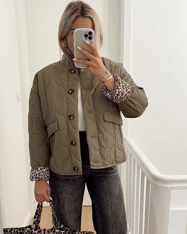 Jaerene - Elegant Leopard Print Lined Jacket
