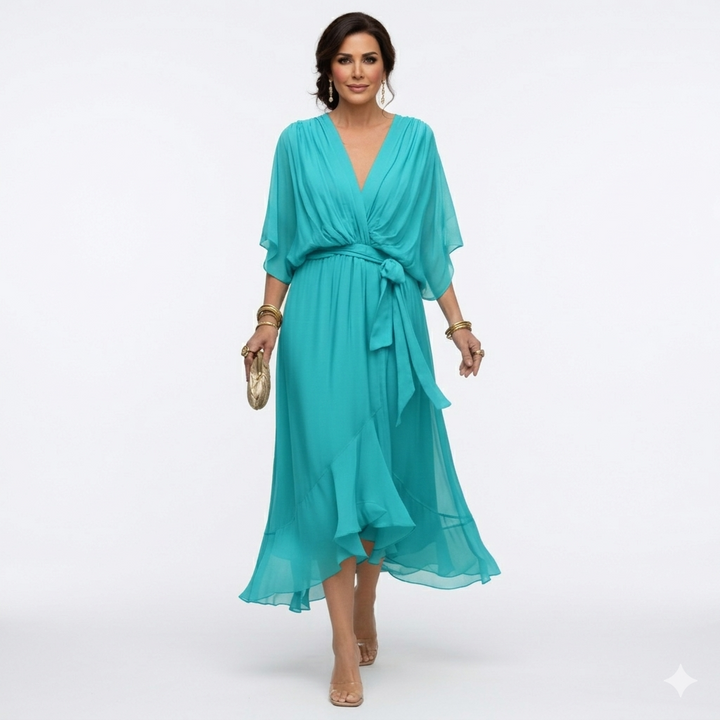 Zagda - Elegant V-Neck Midi Dress