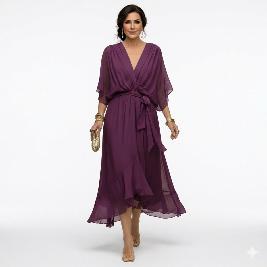 Zagda - Elegant V-Neck Midi Dress