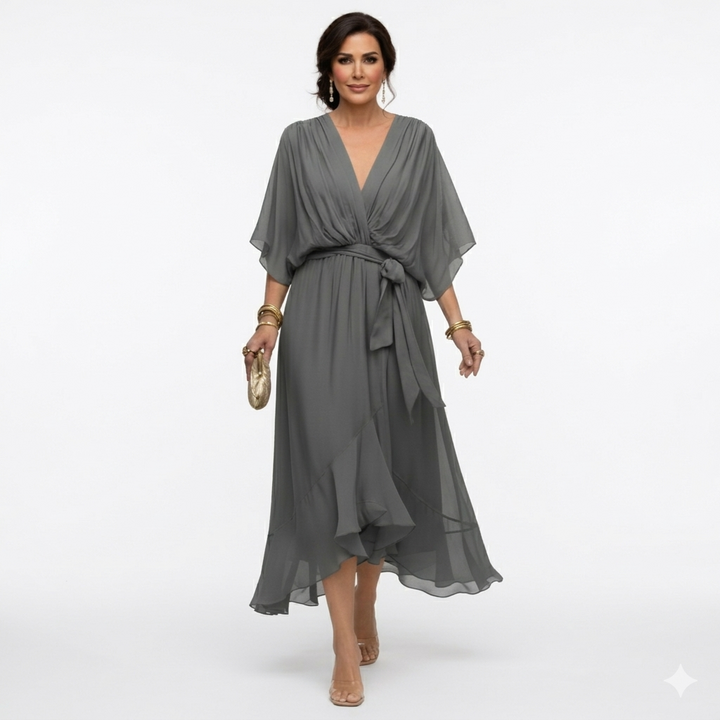 Zagda - Elegant V-Neck Midi Dress