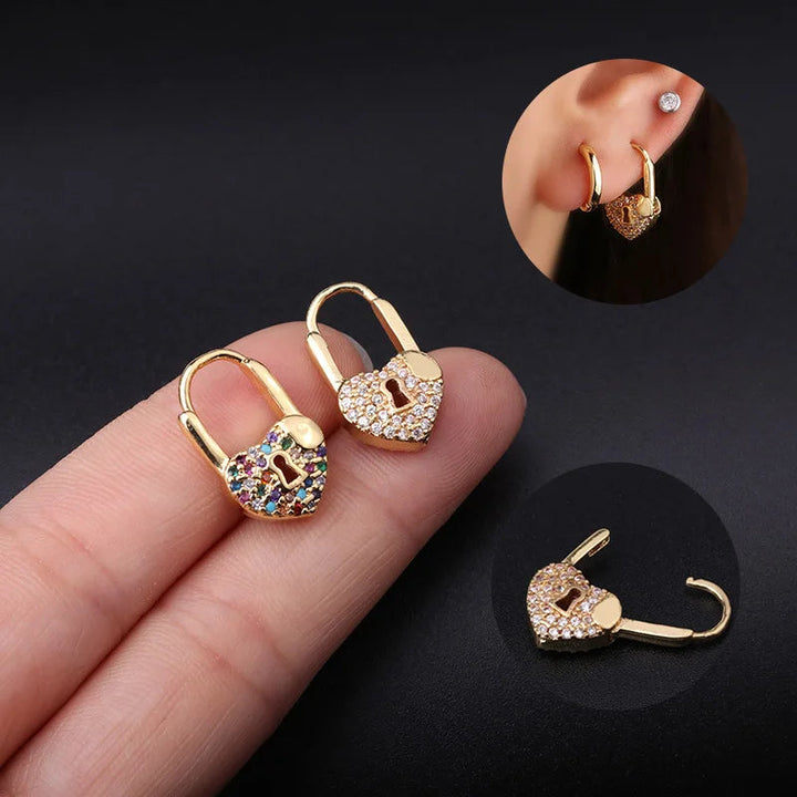LuxeHeart - Heart Lock Hoop Earrings