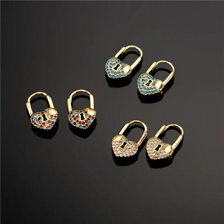 LuxeHeart - Heart Lock Hoop Earrings