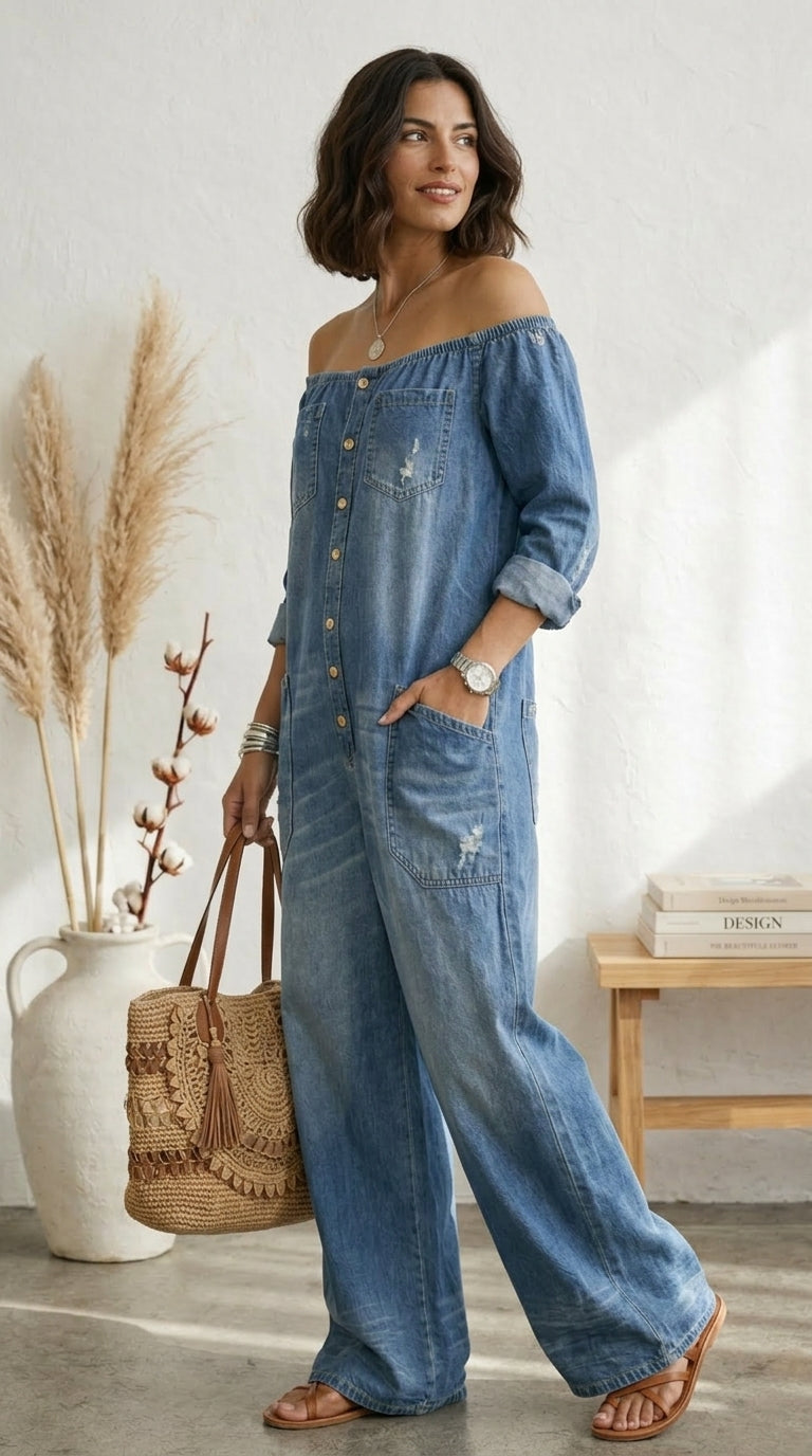 Seleeja - Vintage Cotton Denim Jumpsuit