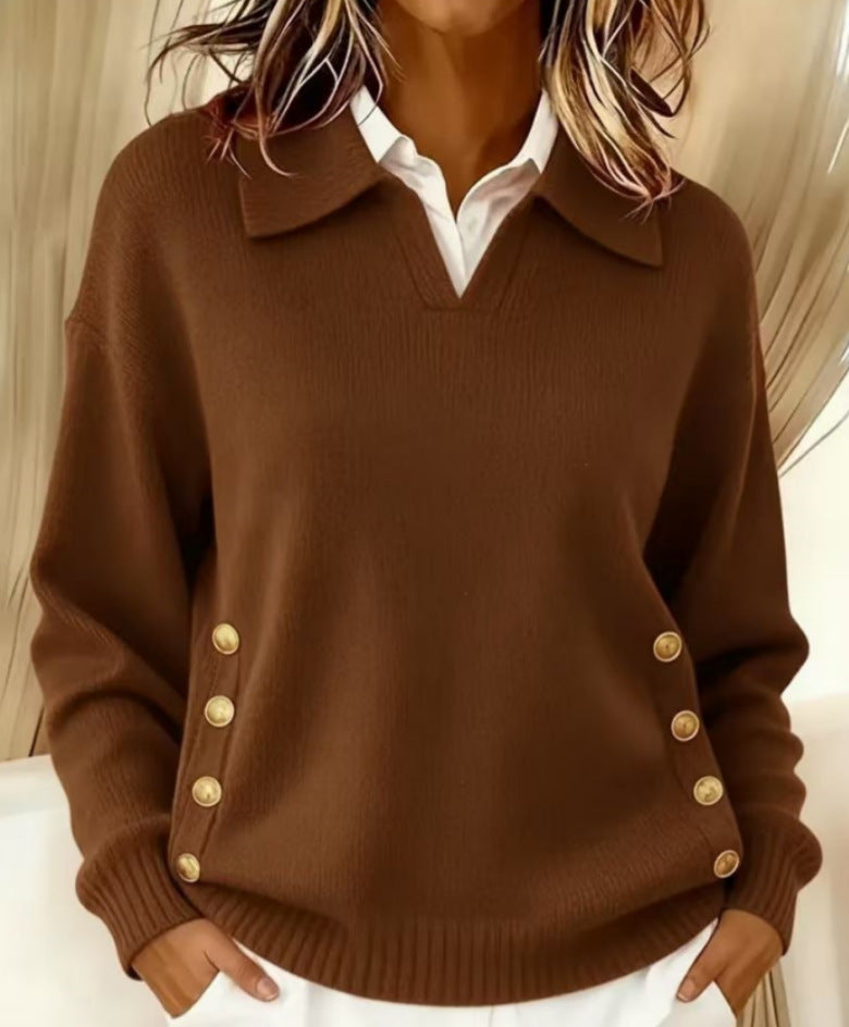 Berilicia - Long Sleeve V-Neck Knitted Sweater