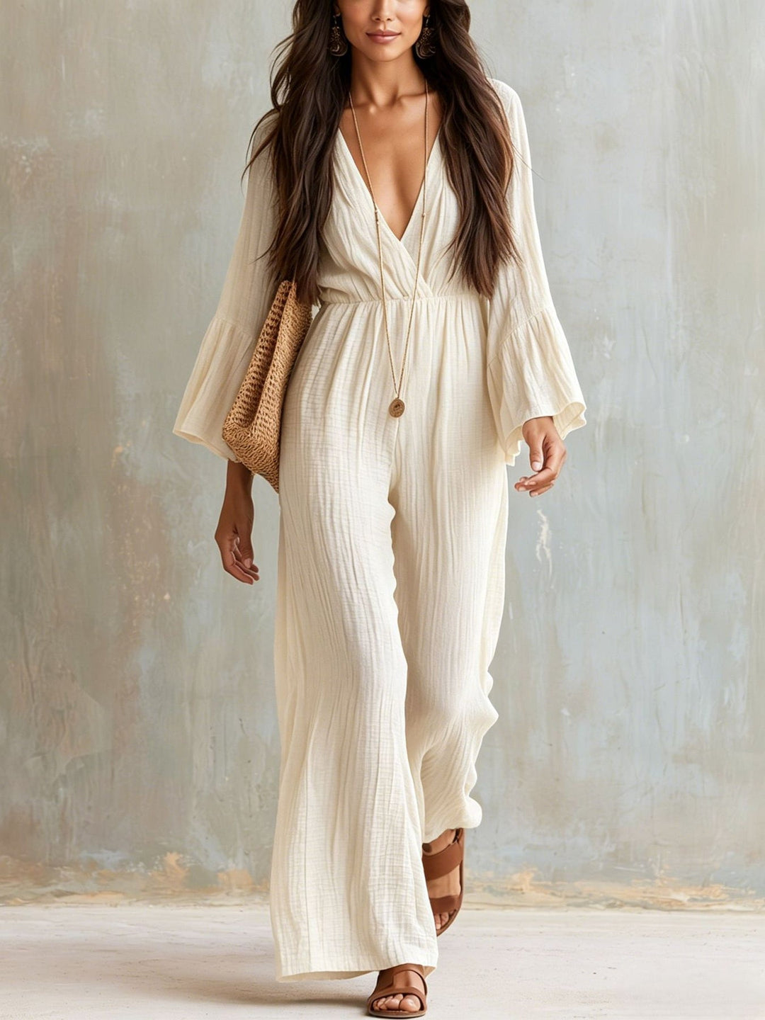 Magdlena - Airy Jumpsuit With V-Neck