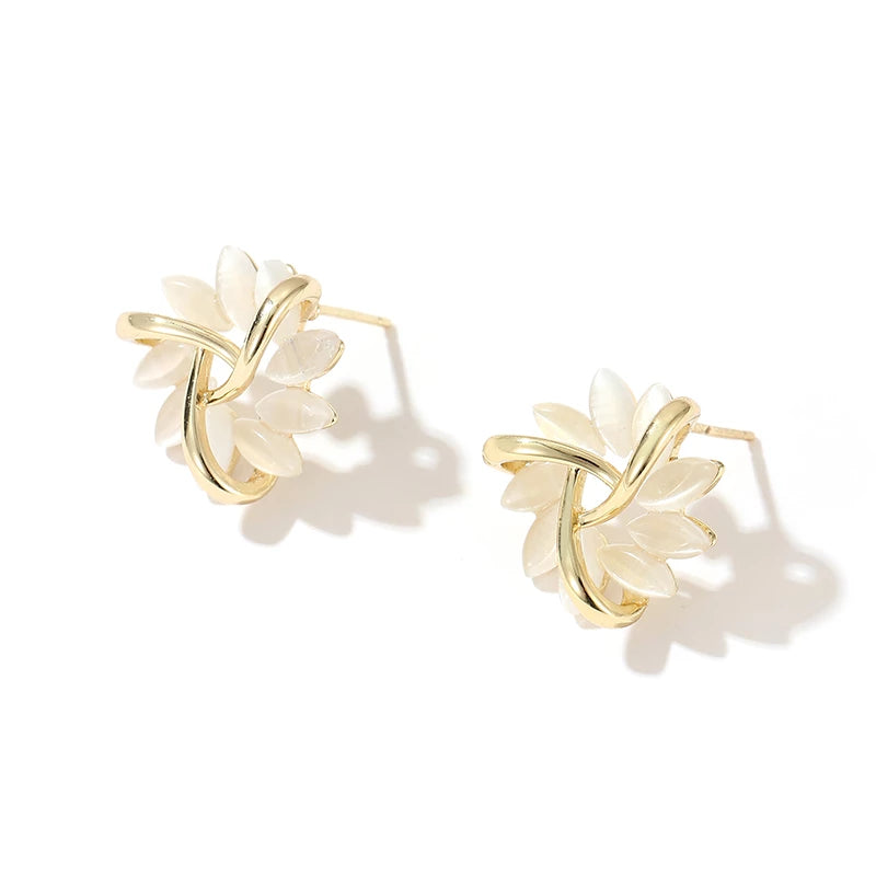 Verica - Round Opal Flower Earrings
