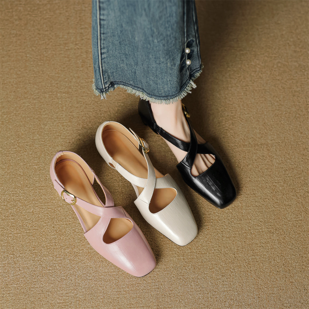 Malena - Leather Cross Strap Shoes