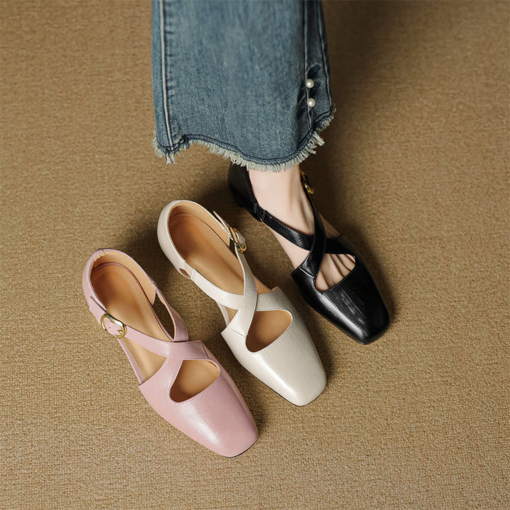 Malena - Leather Cross Strap Shoes