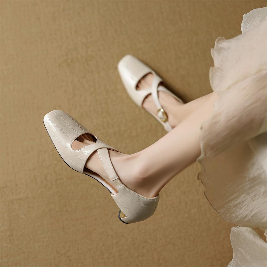 Malena - Leather Cross Strap Shoes