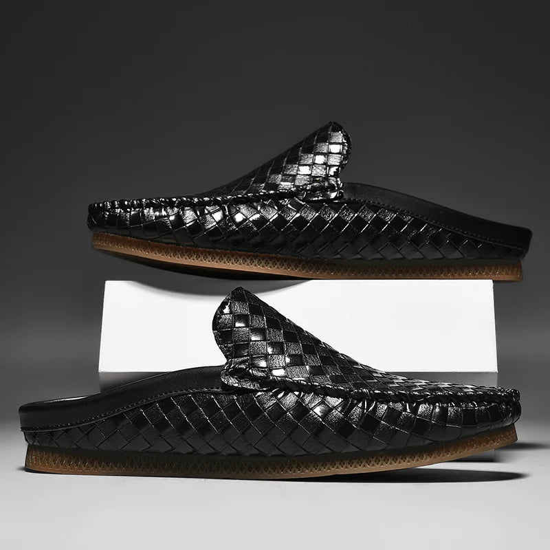 Efim - Casual Woven Pattern Leather Half Slippers