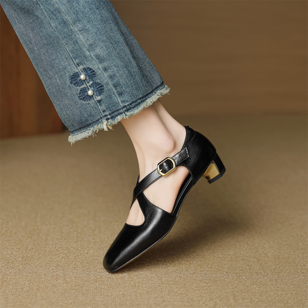 Malena - Leather Cross Strap Shoes