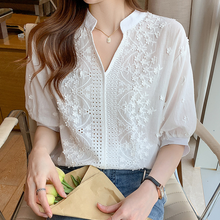 Elisabete - Casual V-Neck Knitted Blouse