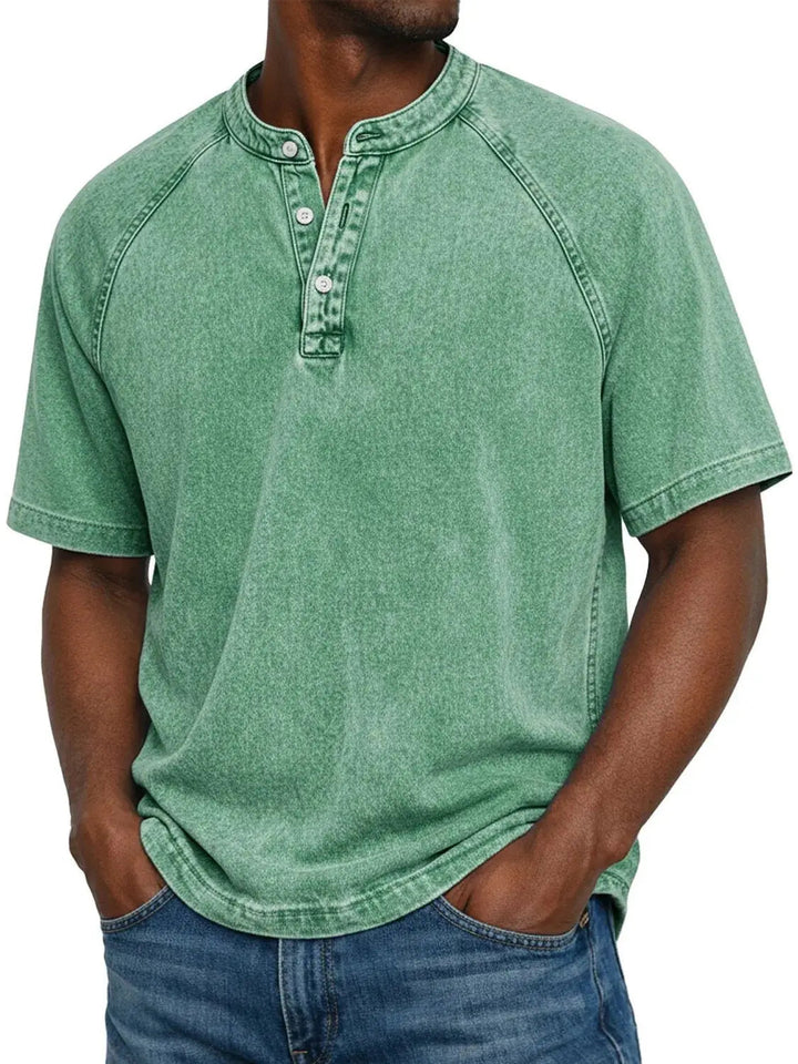 Misael - Vintage Washed Short Sleeve Henley T-Shirt