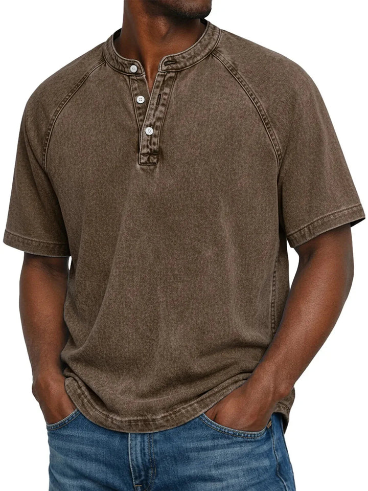 Misael - Vintage Washed Short Sleeve Henley T-Shirt