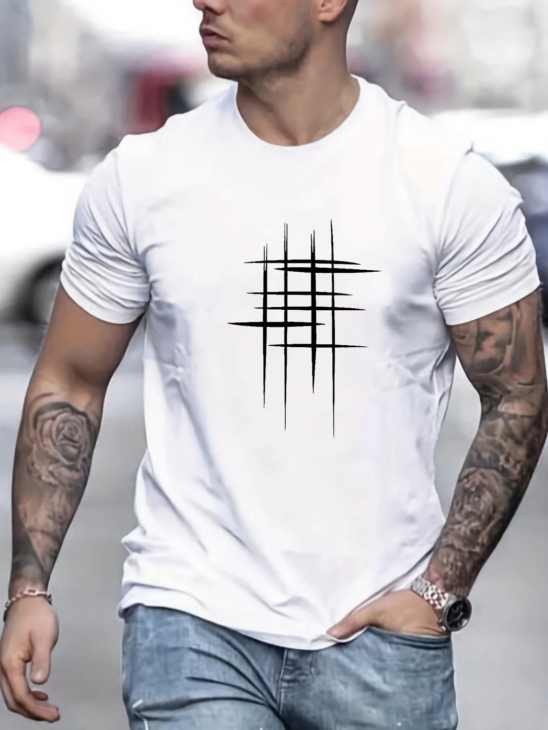 Pantazis - Elegant Round Neck T-Shirt With Graphic Print
