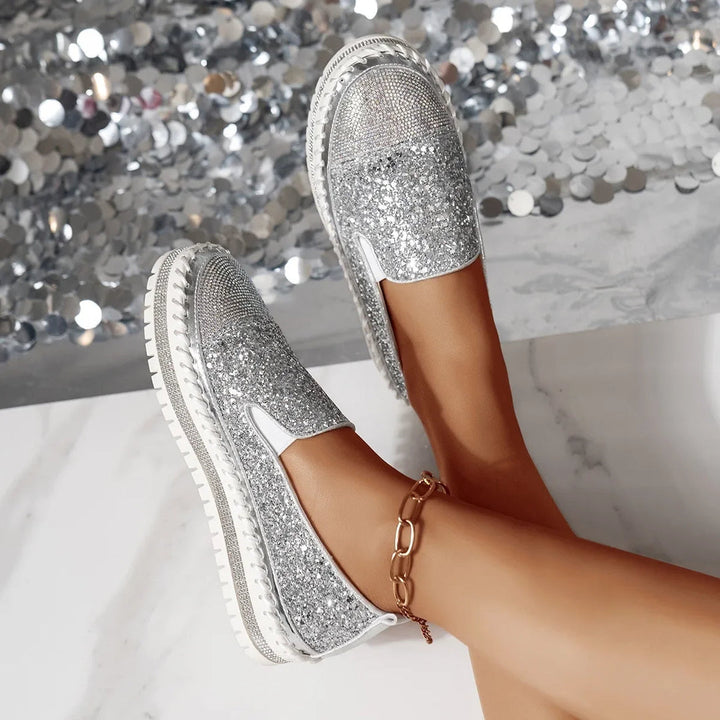 Lizka - Glitter And Rhinestone Platform Loafers