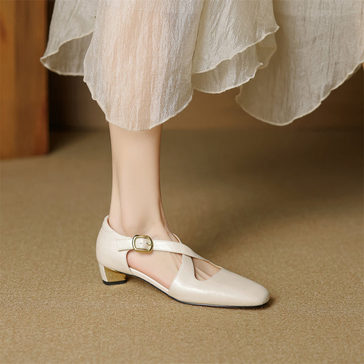 Malena - Leather Cross Strap Shoes