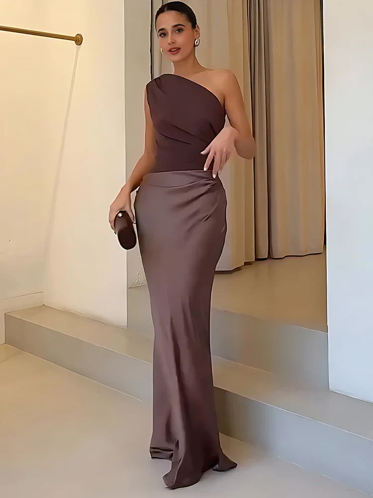 Aleida - One Shoulder Satin Maxi Dress