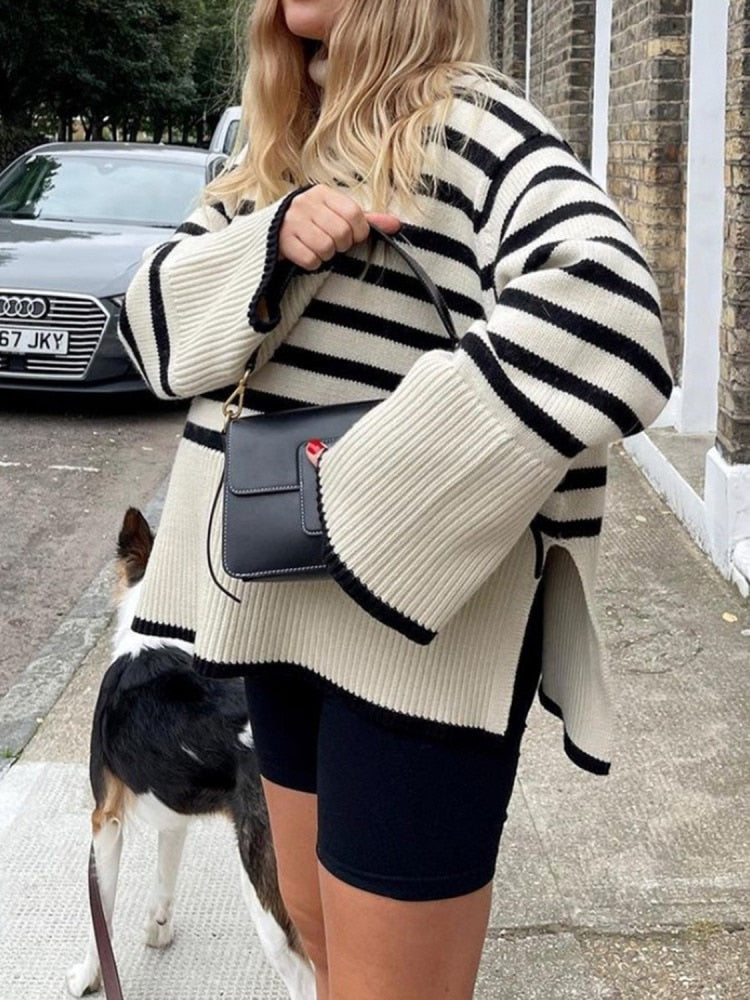 Kynesia - Oversized Striped Turtleneck Sweater