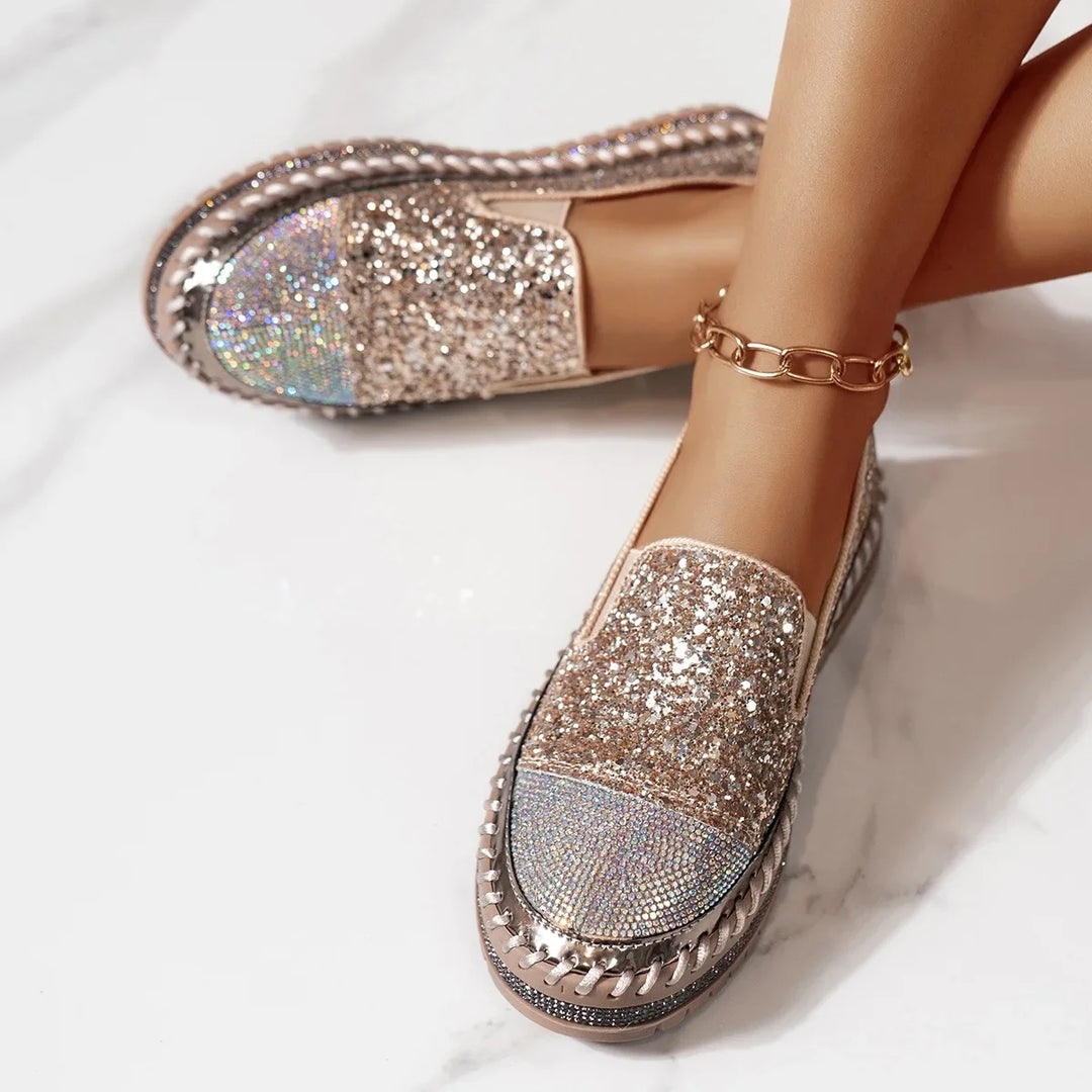 Lizka - Glitter And Rhinestone Platform Loafers