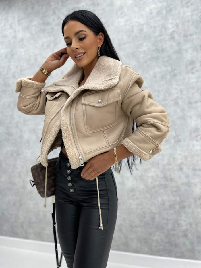 Saskanuza - Faux Shearling Lined Zip-Up Jacket