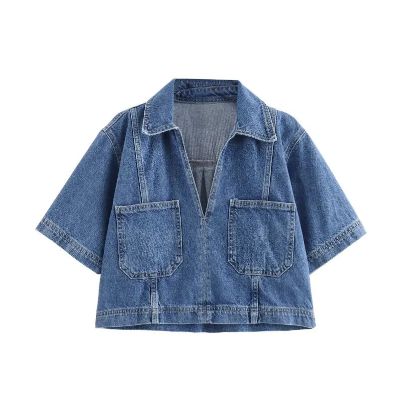 Jadwiga - V-Neck Denim Set