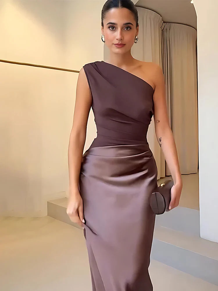 Aleida - One Shoulder Satin Maxi Dress