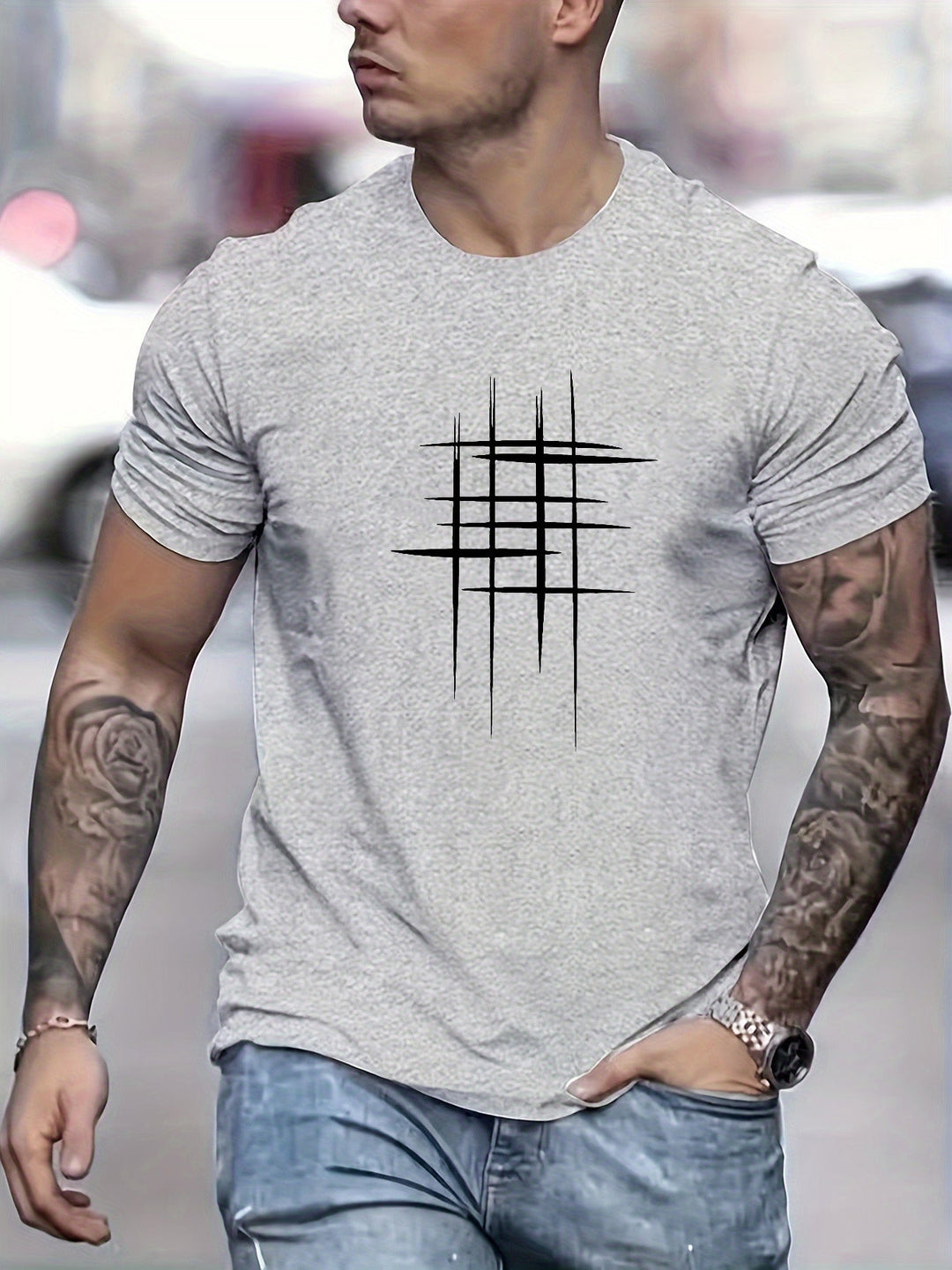 Pantazis - Elegant Round Neck T-Shirt With Graphic Print