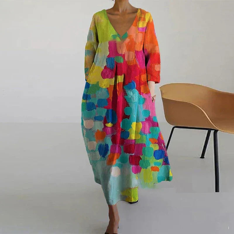 Leticia - Colorful V Neck Dress