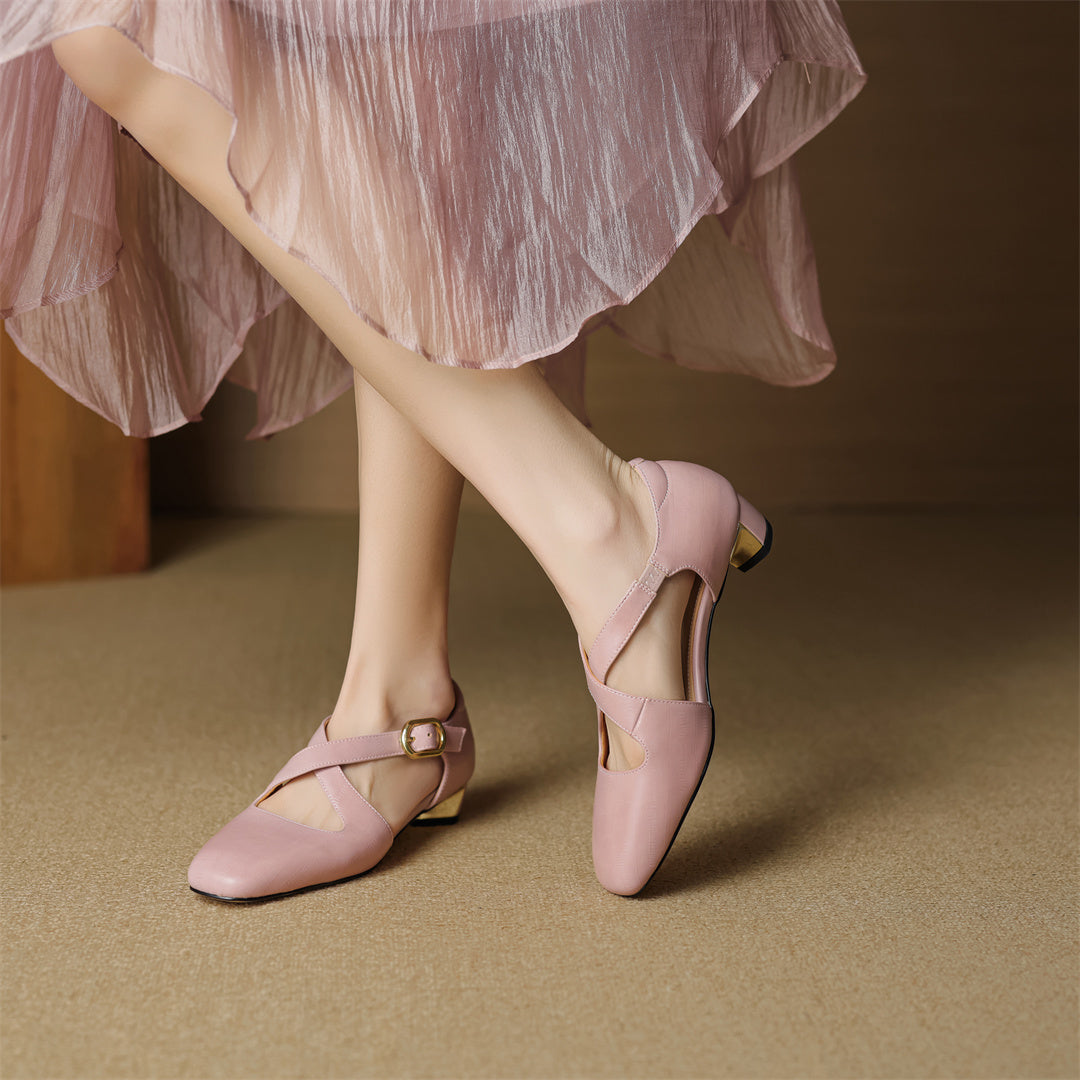 Malena - Leather Cross Strap Shoes