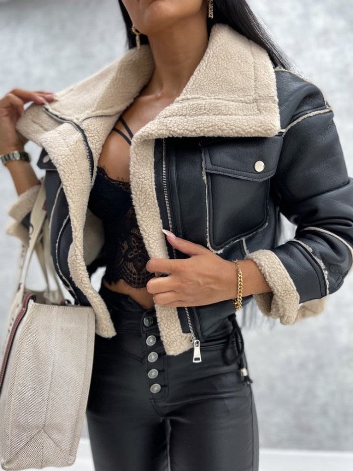 Saskanuza - Faux Shearling Lined Zip-Up Jacket