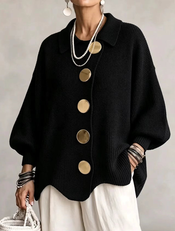 Lianea - Long Sleeve Collared Button Up Knit Cardigan