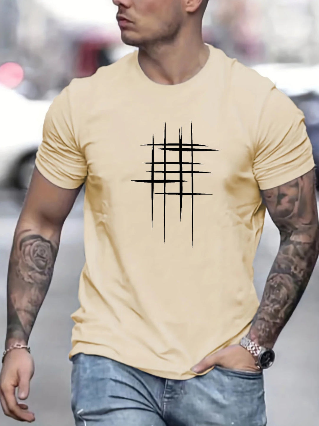 Pantazis - Elegant Round Neck T-Shirt With Graphic Print