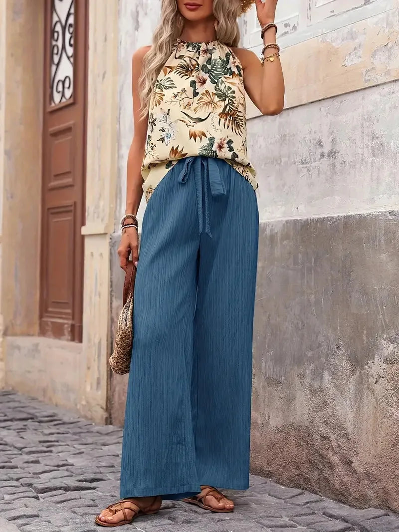 Azelie - Elegant Sleeveless Printed Two-piece Set