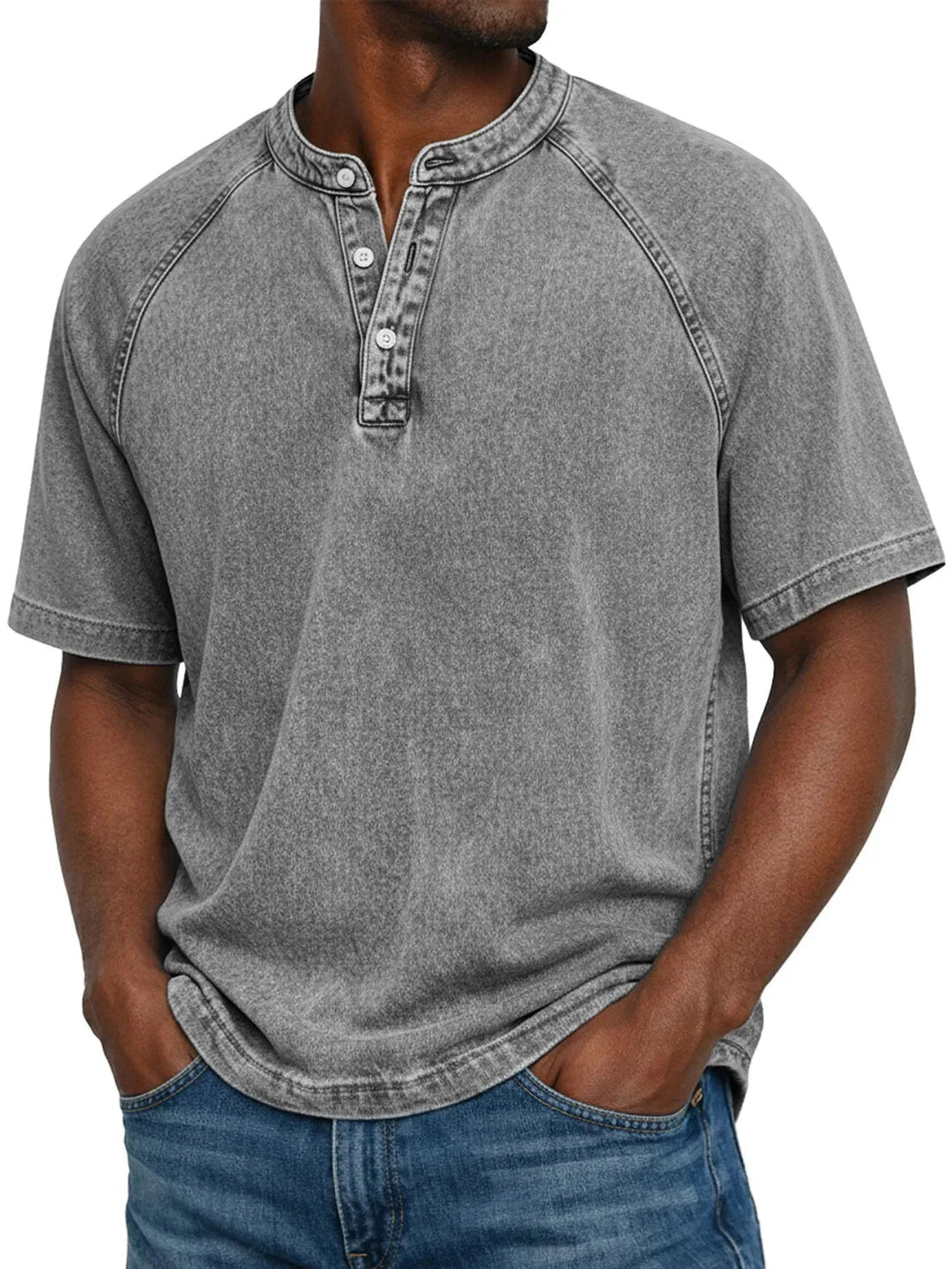 Misael - Vintage Washed Short Sleeve Henley T-Shirt