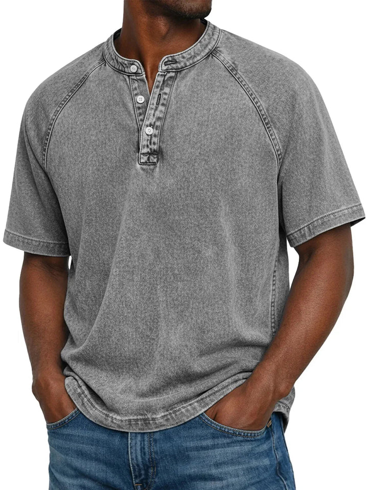 Misael - Vintage Washed Short Sleeve Henley T-Shirt