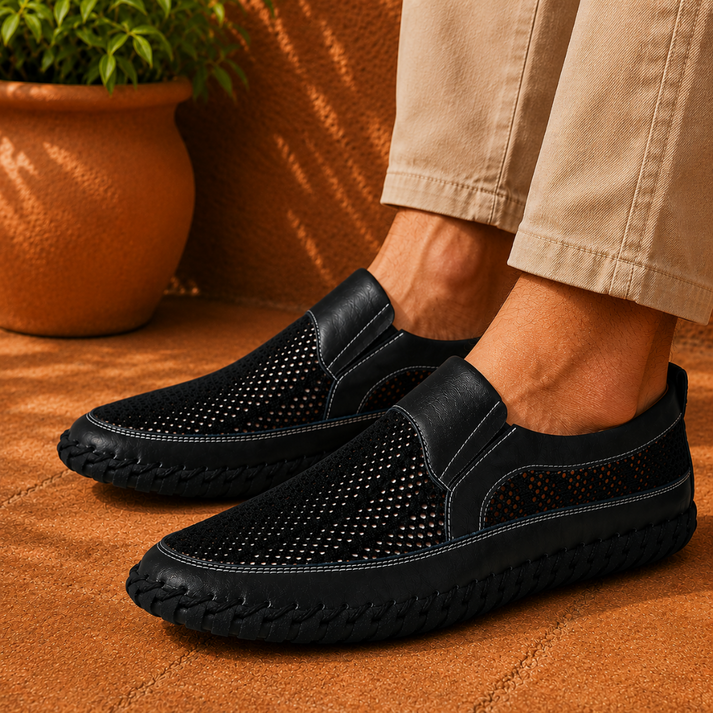 Joerg - Leather Mesh Slip-On Loafers