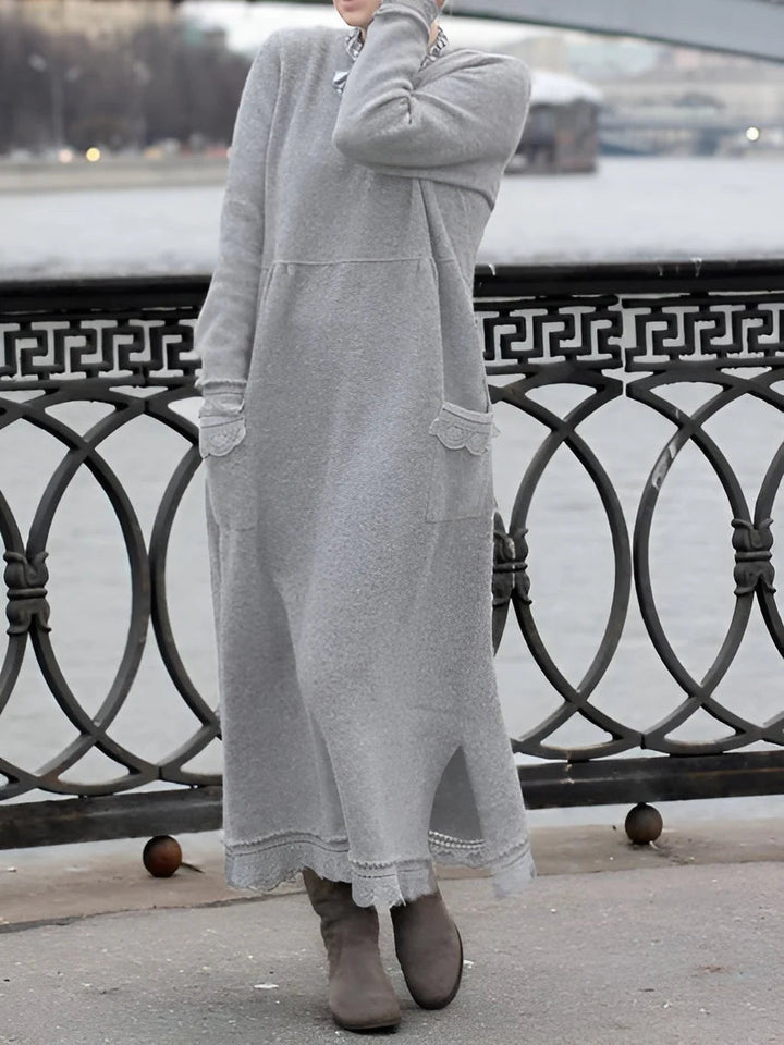Nesrin - Casual Long Sleeve Dress With O-Neck
