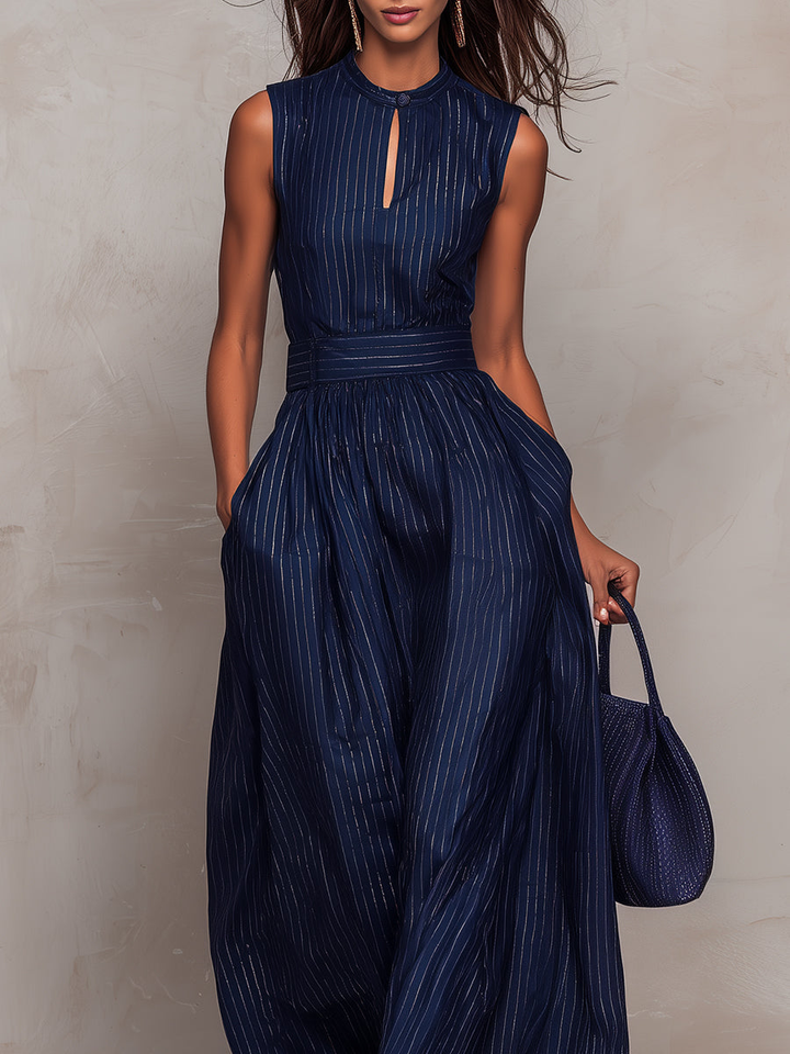 Minnien - Pinstripe Sleeveless Wide Leg Jumpsuit