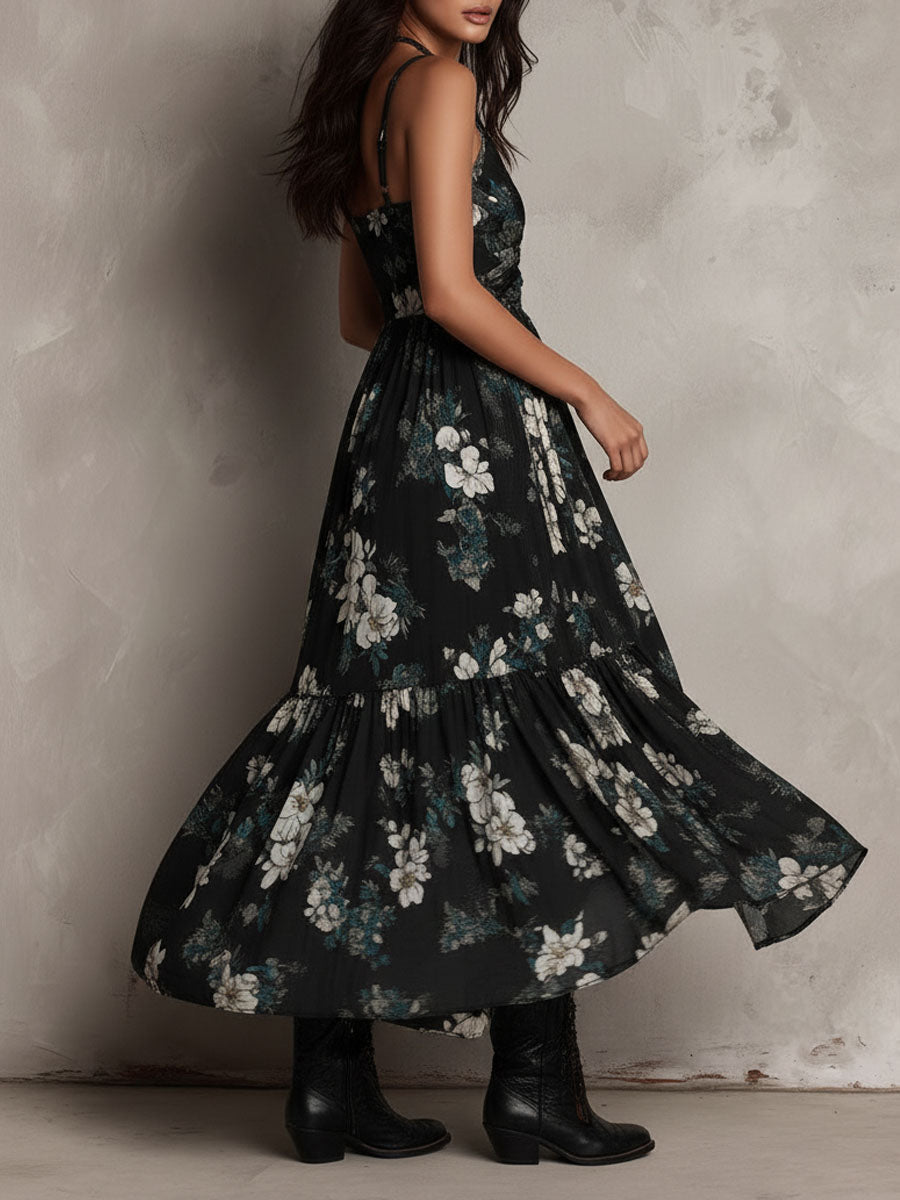 Meza - Strapless Maxi Dress With Bohemian Floral Print