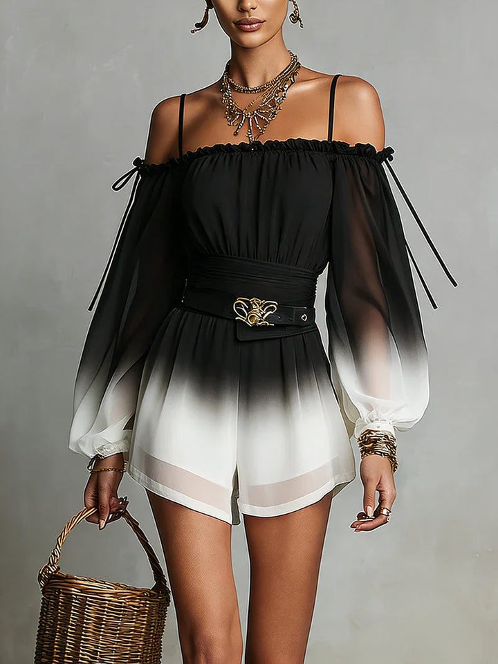 Lyolik - Off-Shoulder Gradient Chiffon Playsuit