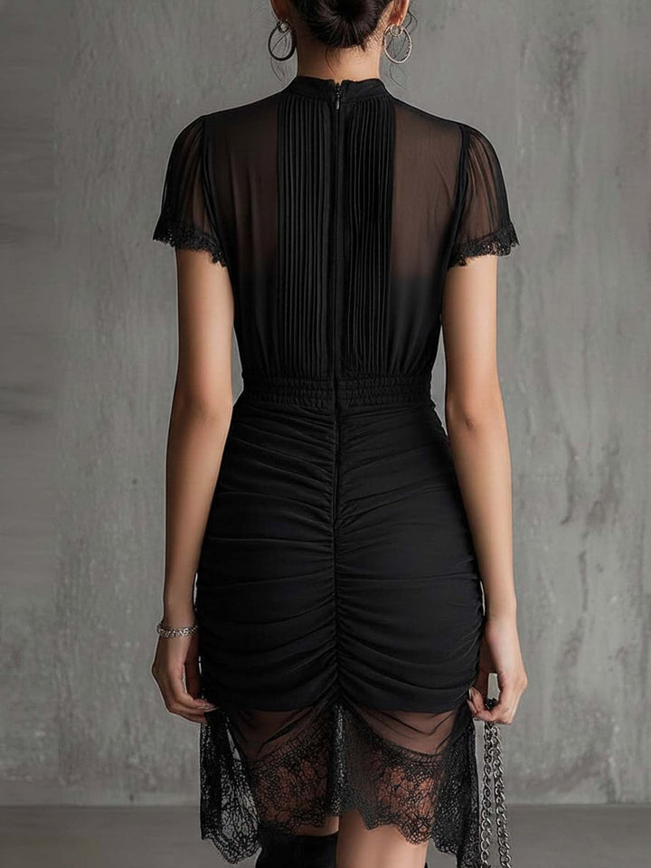 Semila - Pleted Waist Mini Dress With Lace Trim