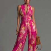 Sandria - Floral Print Zipper Jumpsuit