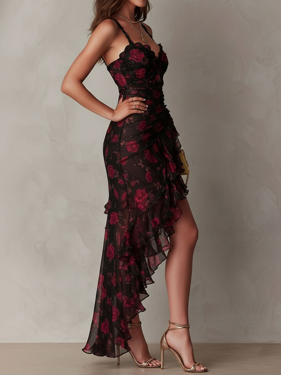 Deyna - Elegant Floral Dress With a Gathered Hem